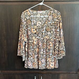 Andree By Unit Brown Blue Boho Bell Sleeve Top Size Small